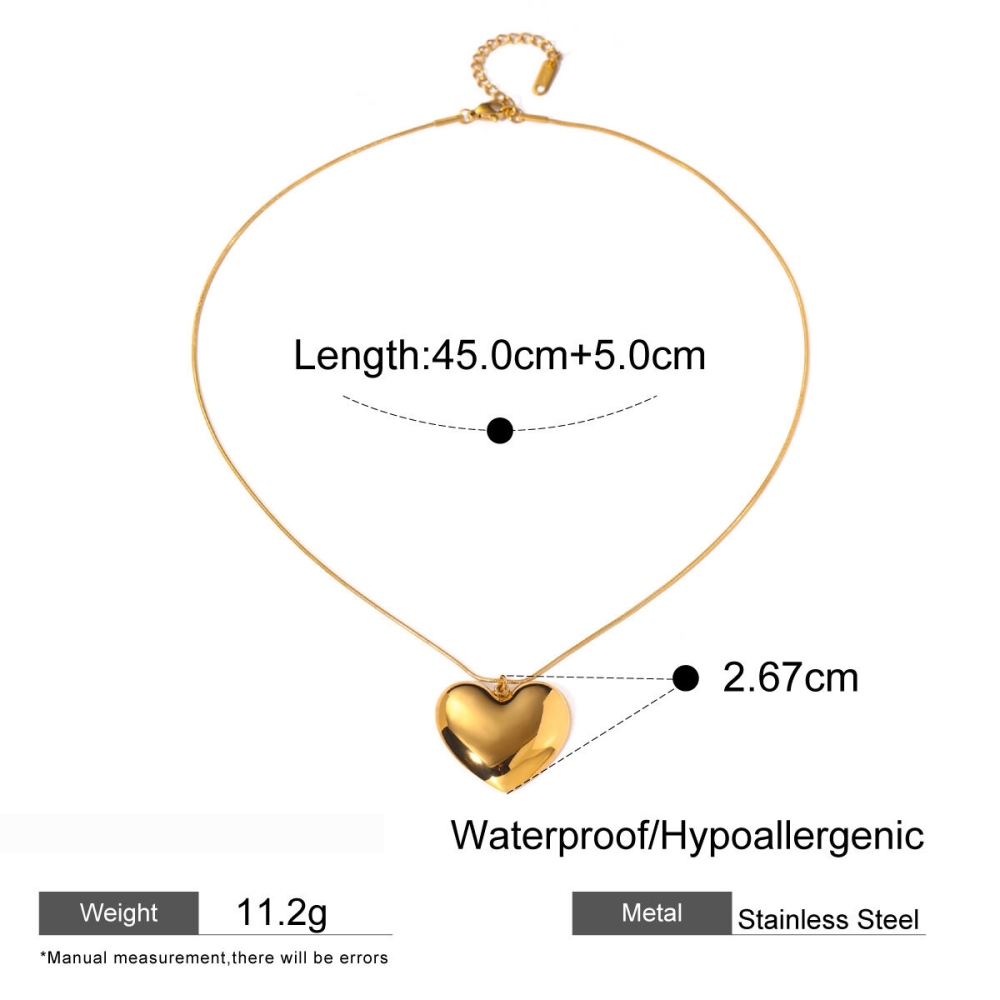 Collier Pendentif Femme Classique En Forme De Grand Cœur, En Acier Inoxydable Étanche, Couleur Or (1 Pièce) Image2