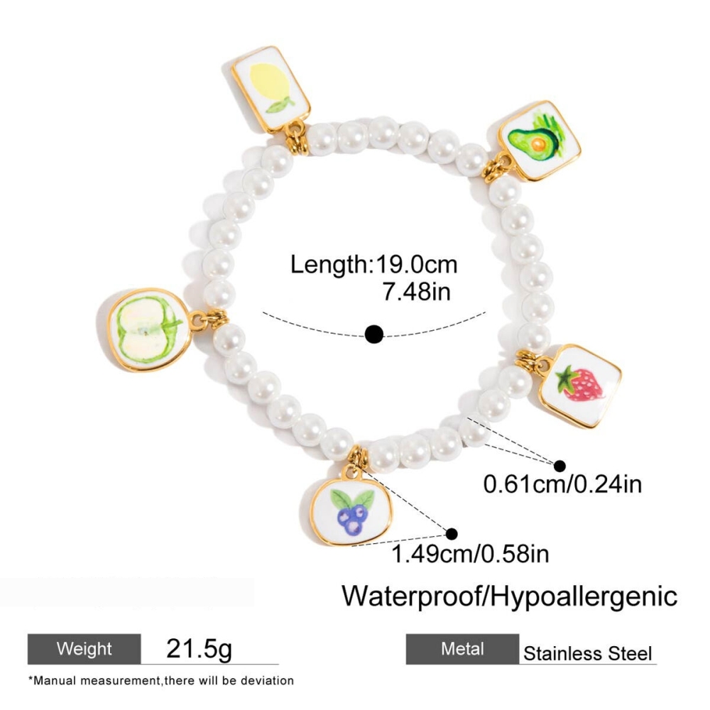 Bracelet À Breloques Romantique Pour Femme, En Acier Inoxydable Doré, Motif Cerise (1 Pièce). Image2