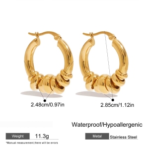 1 Paire De Boucles D'Oreilles Créoles Classiques Pour Femmes, En Acier Inoxydable Doré, Étanches, De Couleurs Assorties. h5 Image2