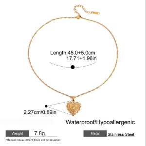 Collier Pendentif Élégant En Forme De Cœur, En Acier Inoxydable Étanche, Couleur Or, Pour Femme (1 Pièce) h5 Image2