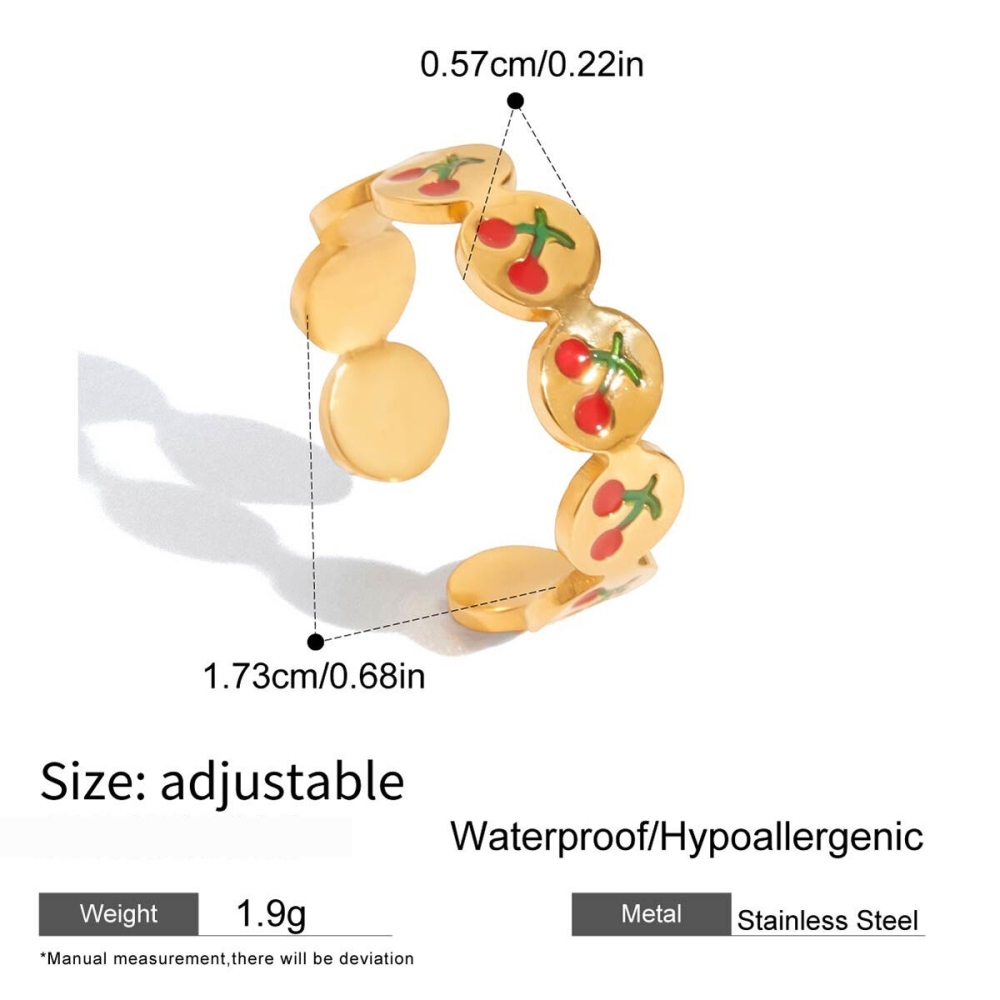 Bague Statement En Acier Inoxydable Doré, Couleur Cerise, 1 Pièce