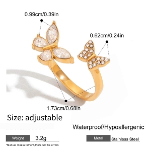 Bague Élégante Papillon En Acier Inoxydable Étanche Couleur Or (1 Pièce) h5 