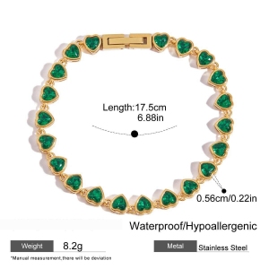 Bracelet Chaîne Femme En Acier Inoxydable Vert Rétro Étanche Couleur Or (1 Pièce) h5 