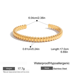 Bracelet Manchette Simple En Acier Inoxydable Étanche Couleur Or Pour Femme (1 Pièce) h5 Image2