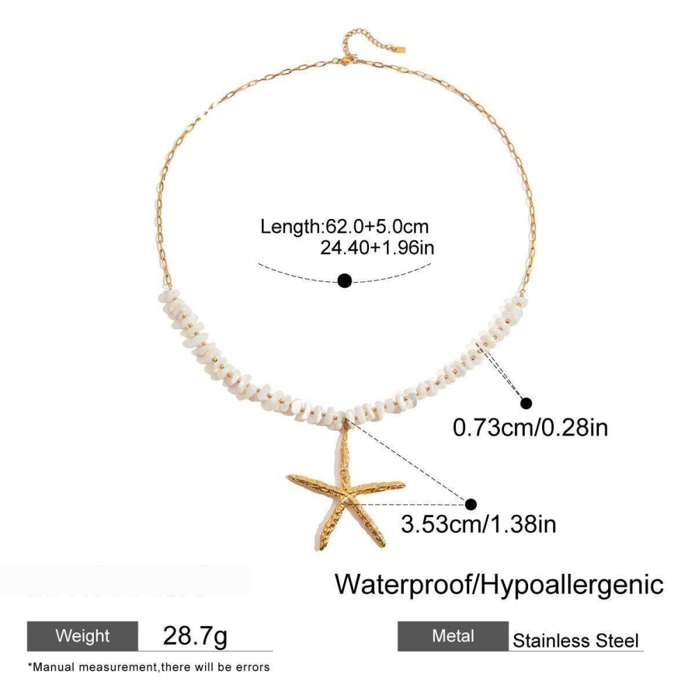 Collier Pendentif Femme En Acier Inoxydable, Couleur Or, Avec Étoile De Mer Surdimensionnée (1 Pièce) Image2