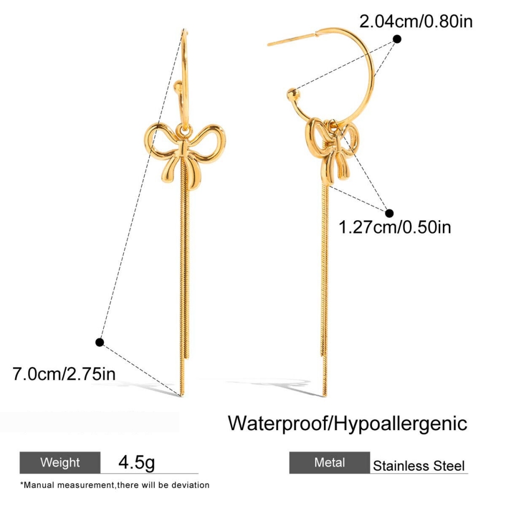 Boucles D'Oreilles Pendantes Pour Femme, Collection Romantique, Avec Pompons Papillon, En Acier Inoxydable Étanche, Couleur Or. Image2