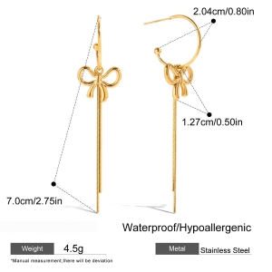 Boucles D'Oreilles Pendantes Pour Femme, Collection Romantique, Avec Pompons Papillon, En Acier Inoxydable Étanche, Couleur Or. h5 Image2