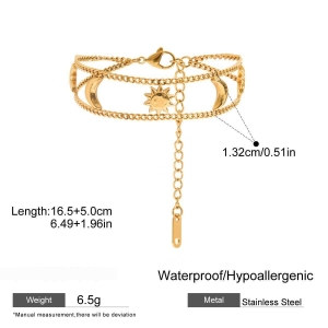 Bracelet Chaîne Femme Rétro Soleil Et Lune En Acier Inoxydable Étanche Couleur Or (1 Pièce) h5 Image2
