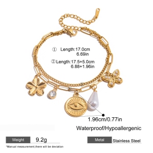 Bracelet À Breloques Pour Femme, Motif Cœur De Vacances, En Acier Inoxydable, Étanche, Couleur Or (1 Pièce). h5