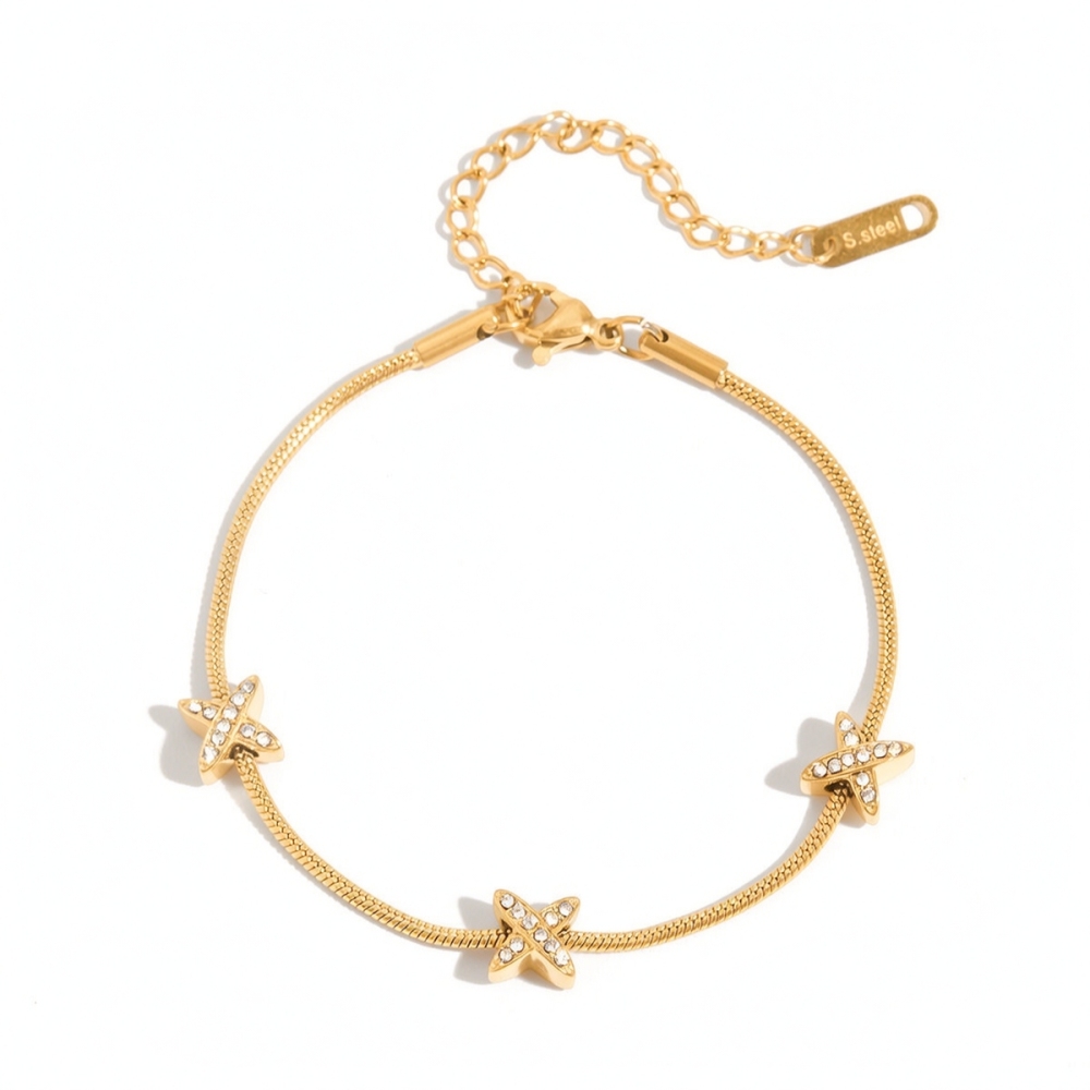 Bracelet Chaîne Femme En Acier Inoxydable Doré, Étanche, Orné D'Une Étoile (1 Pièce) 