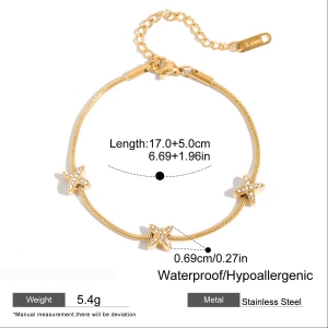 Bracelet Chaîne Femme En Acier Inoxydable Doré, Étanche, Orné D'Une Étoile (1 Pièce) h5 Image2