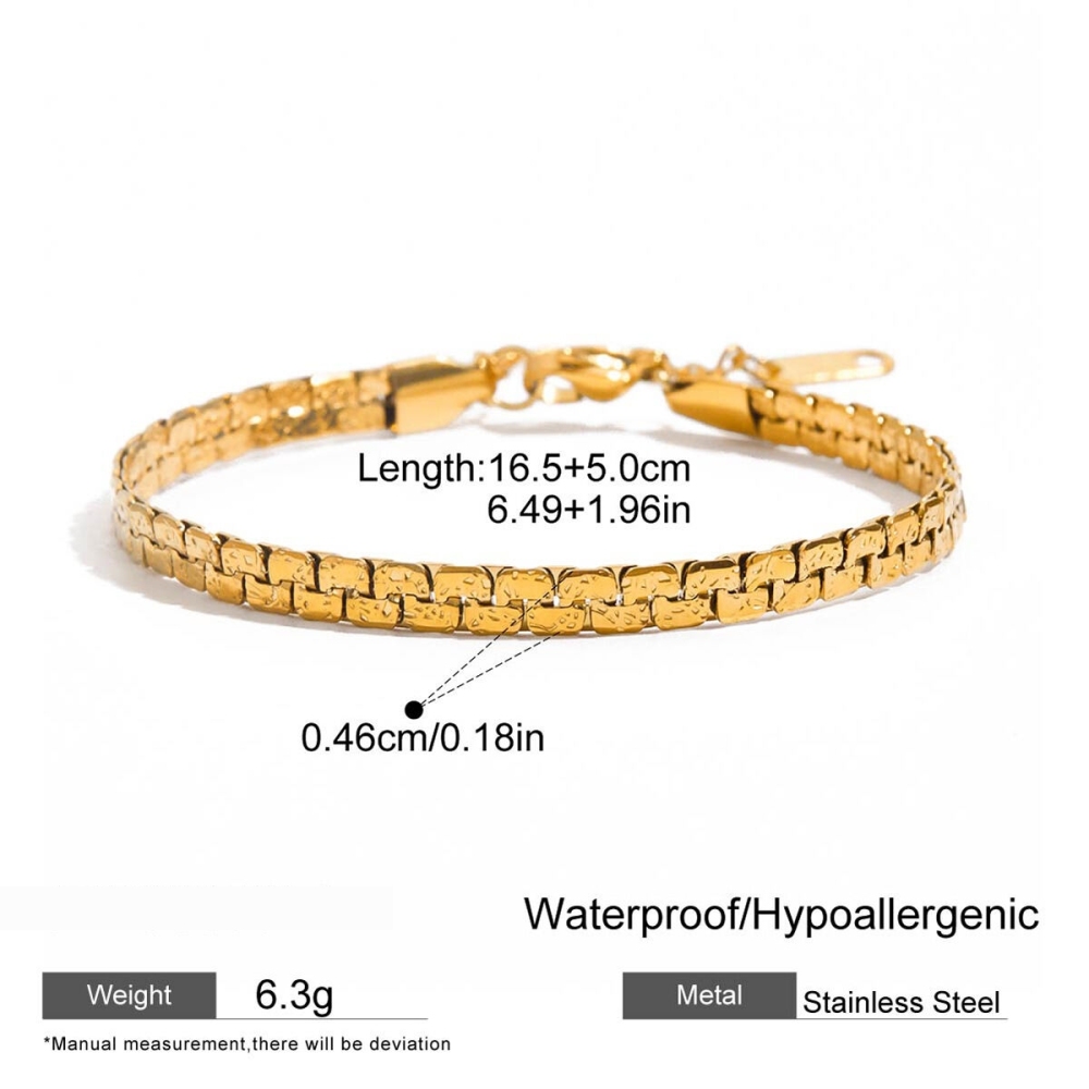 Bracelet Chaîne Classique Torsadé Pour Femme, En Acier Inoxydable Étanche, Couleur Or (1 Pièce). 