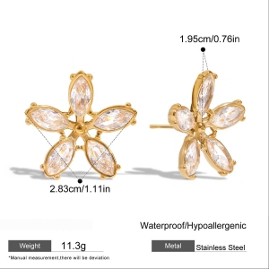 Boucles D'Oreilles Puces Pour Femme, Collection Romantique, Motif Floral, En Acier Inoxydable Étanche, Couleur Or (1 Paire). h5 Image2