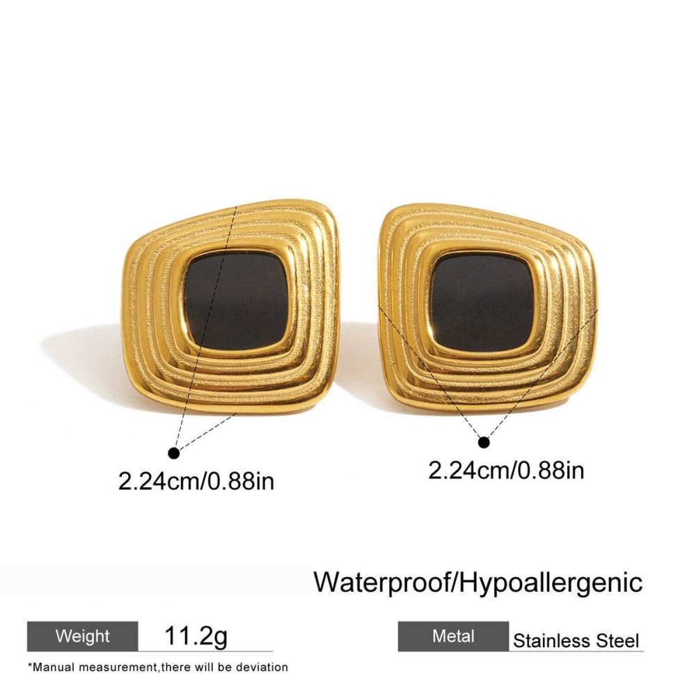 1 Paire De Boucles D'Oreilles Puces Élégantes Rectangulaires En Acier Inoxydable Étanche Couleur Or, Collection Classique Pour Femmes