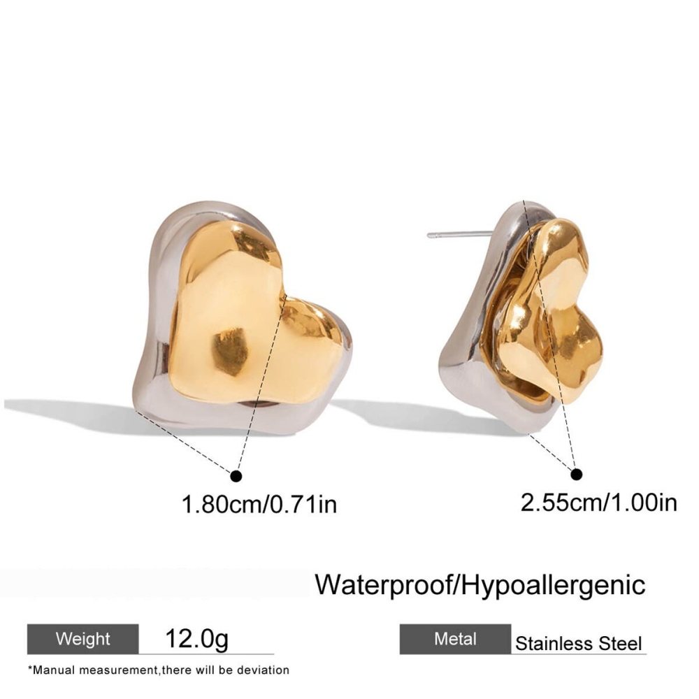 Boucles D'Oreilles Puces Pour Femme, Modèle Sweet Heart, En Acier Inoxydable Étanche, Couleur Or (1 Paire) Image2