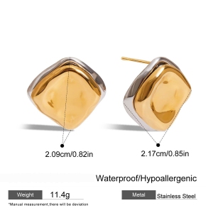 Boucles D'Oreilles Puces Rectangulaires Pour Femme, Collection Simple Series Personality, En Acier Inoxydable Étanche, Couleur Or (1 Paire). h5 Image2