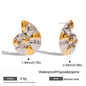 1 Paire De Boucles D'Oreilles Puces Pour Femme, En Acier Inoxydable Imperméable Et Or, Motif Coquillage. h5 Image2