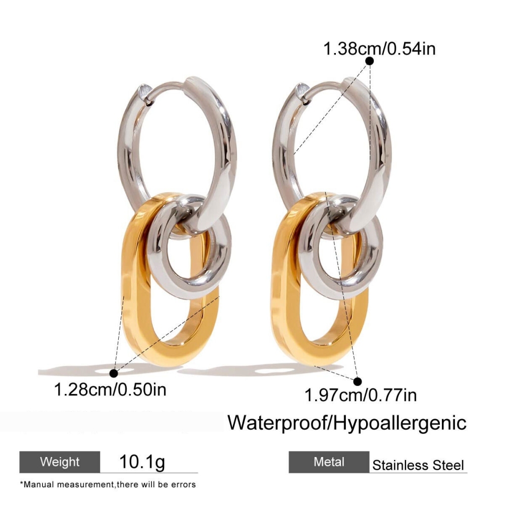 Boucles D'Oreilles Pendantes Rondes Et Élégantes Pour Femme, En Acier Inoxydable Étanche, Couleur Or (1 Paire). Image2