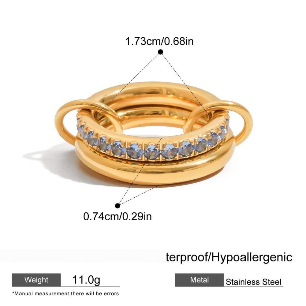 Bague Pour Femme, Collection De Luxe, Classique, Annulaire, En Acier Inoxydable, Étanche, Couleur Or, Sertie De Pierres Précieuses (1 Pièce). 