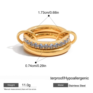 Bague Pour Femme, Collection De Luxe, Classique, Annulaire, En Acier Inoxydable, Étanche, Couleur Or, Sertie De Pierres Précieuses (1 Pièce). h5 Image2
