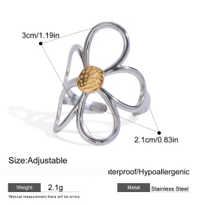 Bague De Déclaration Exquise En Acier Inoxydable Doré, Imperméable, Ornée D'Une Fleur (1 Pièce). h5 