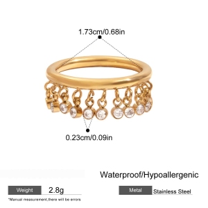 Bague Pour Femme En Acier Inoxydable Couleur Or, Série Luxueuse, , Pompon, Pierres Précieuses h5 