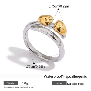 Bague Tendance En Acier Inoxydable Étanche, Couleur Or Et Argent, Collection Simple Series, En Forme De Cœur (1 Pièce). h5 Image2