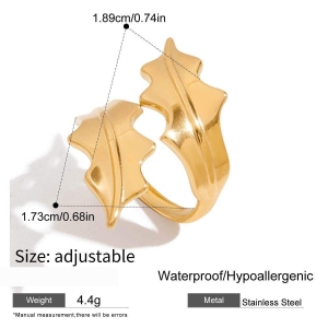 Bague Tendance En Acier Inoxydable Doré, Couleur Feuille Naturelle, 1 Pièce, Collection Designable. h5