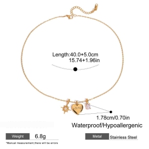 Collier Pendentif Femme En Forme De Cœur, En Acier Inoxydable Étanche, Couleur Or (1 Pièce) h5 Image2
