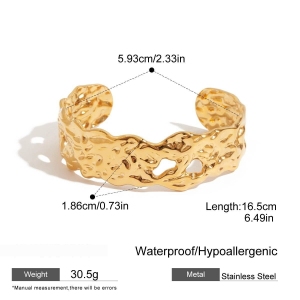 Bracelets Manchettes Rétro En Acier Inoxydable Uni, Étanches, Couleur Or h5 Image2