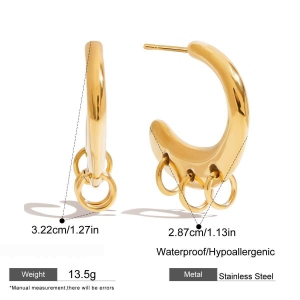 Boucles D'Oreilles Créoles En Acier Inoxydable Couleur Or Ins Style h5 Image2