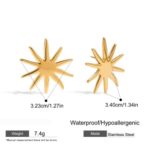 Boucles D'Oreilles Clous Simple Sun En Acier Inoxydable Étanche Couleur Or h5 Image2