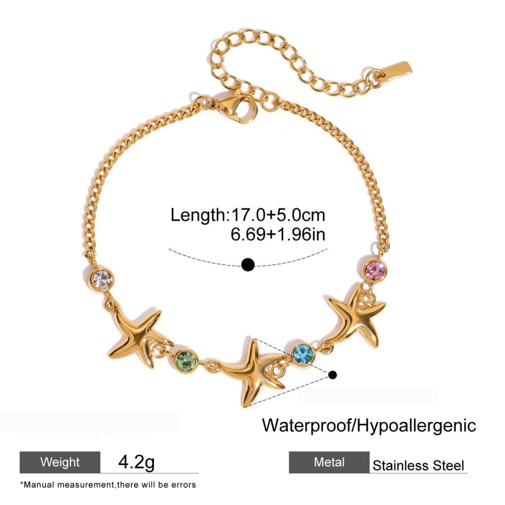Bracelets À Breloques En Acier Inoxydable Couleur Or Avec Étoile De Mer De Style Ins