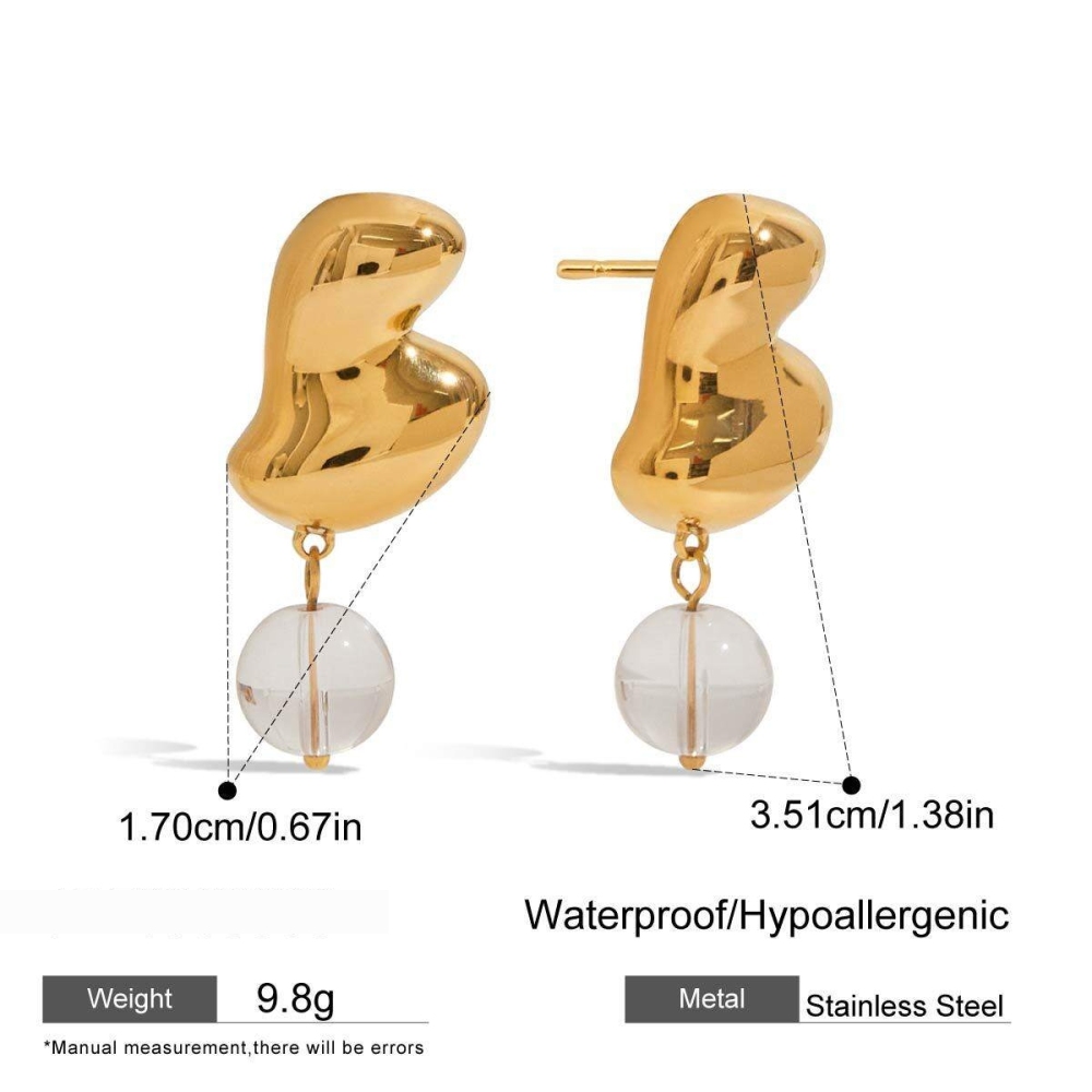 Boucles D'Oreilles Pendantes En Acier Inoxydable Doré, Couleur Cœur, Étanches. h5Image2