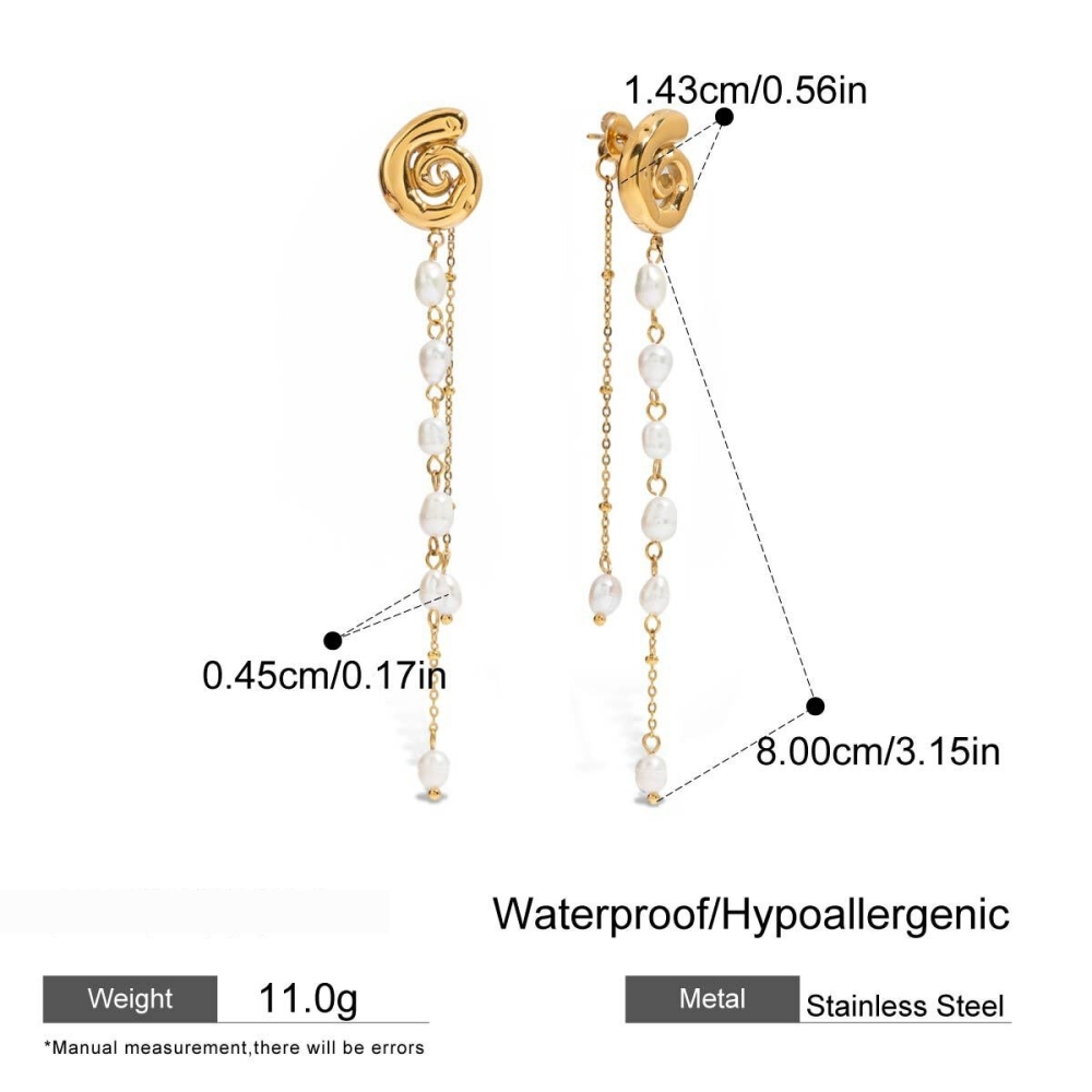 Boucles D'Oreilles Élégantes À Pompon En Acier Inoxydable Imperméable Et Perles Couleur Or Image2