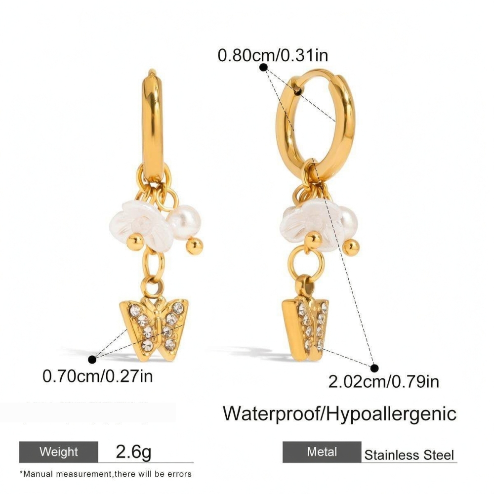 Boucles D'Oreilles Pendantes Romantiques En Acier Inoxydable Doré, Imperméables, À Motif Floral. h5Image2