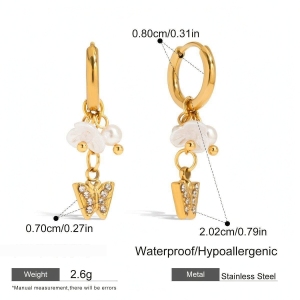 Boucles D'Oreilles Pendantes Romantiques En Acier Inoxydable Doré, Imperméables, À Motif Floral. h5 Image2