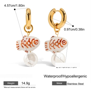 Boucles D'Oreilles Pendantes Mignonnes En Acier Inoxydable Imperméable Couleur Or, Motif Animal h5 