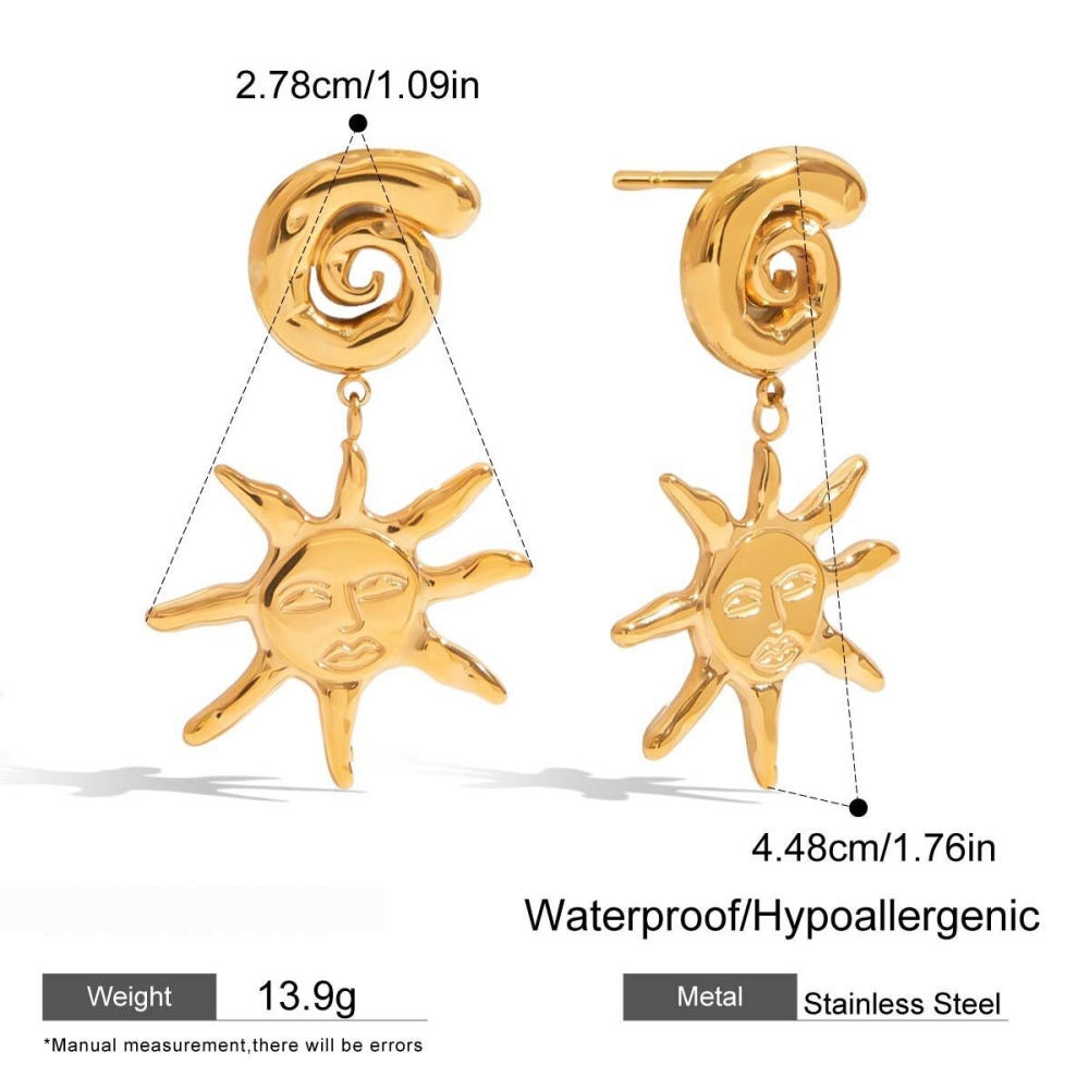 Boucles D'Oreilles Pendantes Rétro Soleil En Acier Inoxydable Étanche Couleur Or h5Image2