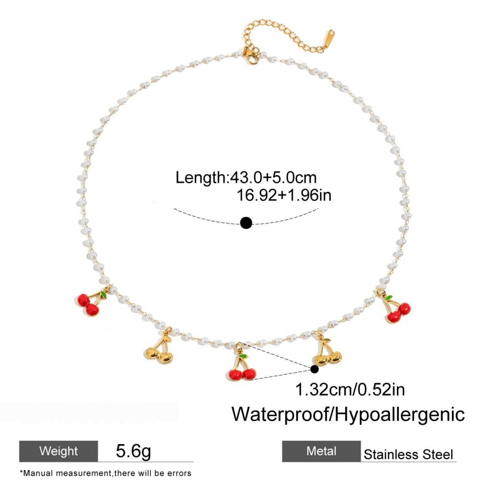 Collier Pendentif Sweet Cherry En Acier Inoxydable Étanche Couleur Or Image2