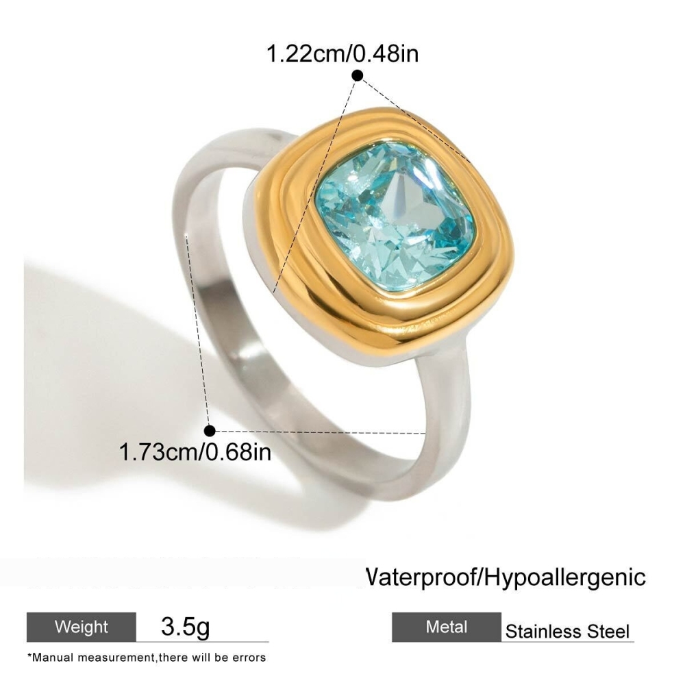 Bagues Simples En Acier Inoxydable Étanches Couleur Or Avec Pierres Précieuses
