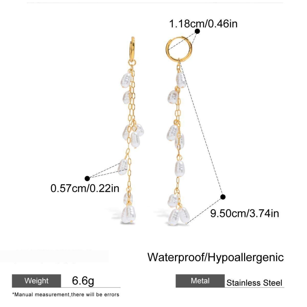 Boucles D'Oreilles Élégantes À Pompon En Acier Inoxydable Imperméable Et Perles Couleur Or Image2