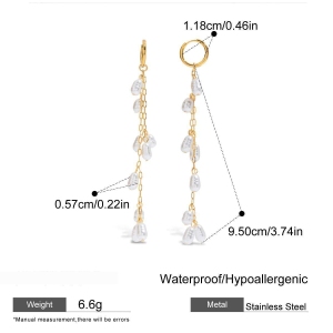 Boucles D'Oreilles Élégantes À Pompon En Acier Inoxydable Imperméable Et Perles Couleur Or h5 Image2