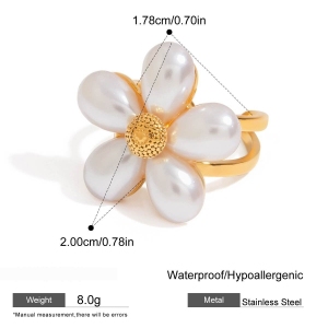 Bague Romantique En Acier Inoxydable Étanche Couleur Or Avec Motif Floral h5 Image2