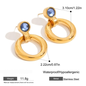 Boucles D'Oreilles Pendantes Simples En Acier Inoxydable Imperméable Couleur Or h5 Image2