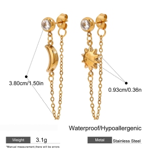 Boucles D'Oreilles Pendantes Daily Sun & Moon En Acier Inoxydable Couleur Or h5 Image2