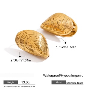 Boucles D'Oreilles Puces En Acier Inoxydable Étanche Couleur Or, Forme Coquillage h5 Image2