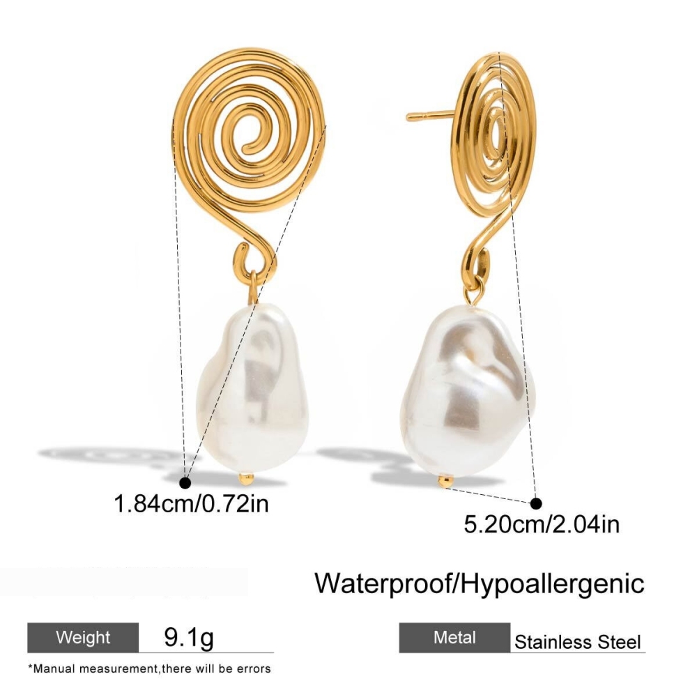 Boucles D'Oreilles Pendantes En Acier Inoxydable Doré, Forme Vortex, Étanches. Image2
