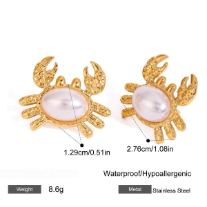 Boucles D'Oreilles Puces En Acier Inoxydable Imperméable Couleur Or, Motif Crabe Mignon h5 Image2