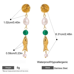 Boucles D'Oreilles Pendantes Oceanic En Acier Inoxydable Étanche Couleur Or h5 Image2